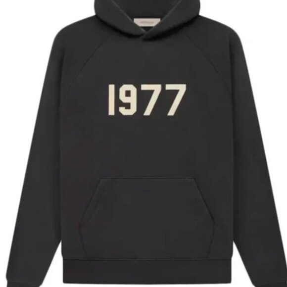 (S) NWT $280 Fear of God Essentials 1977 Hoodie Iron Black